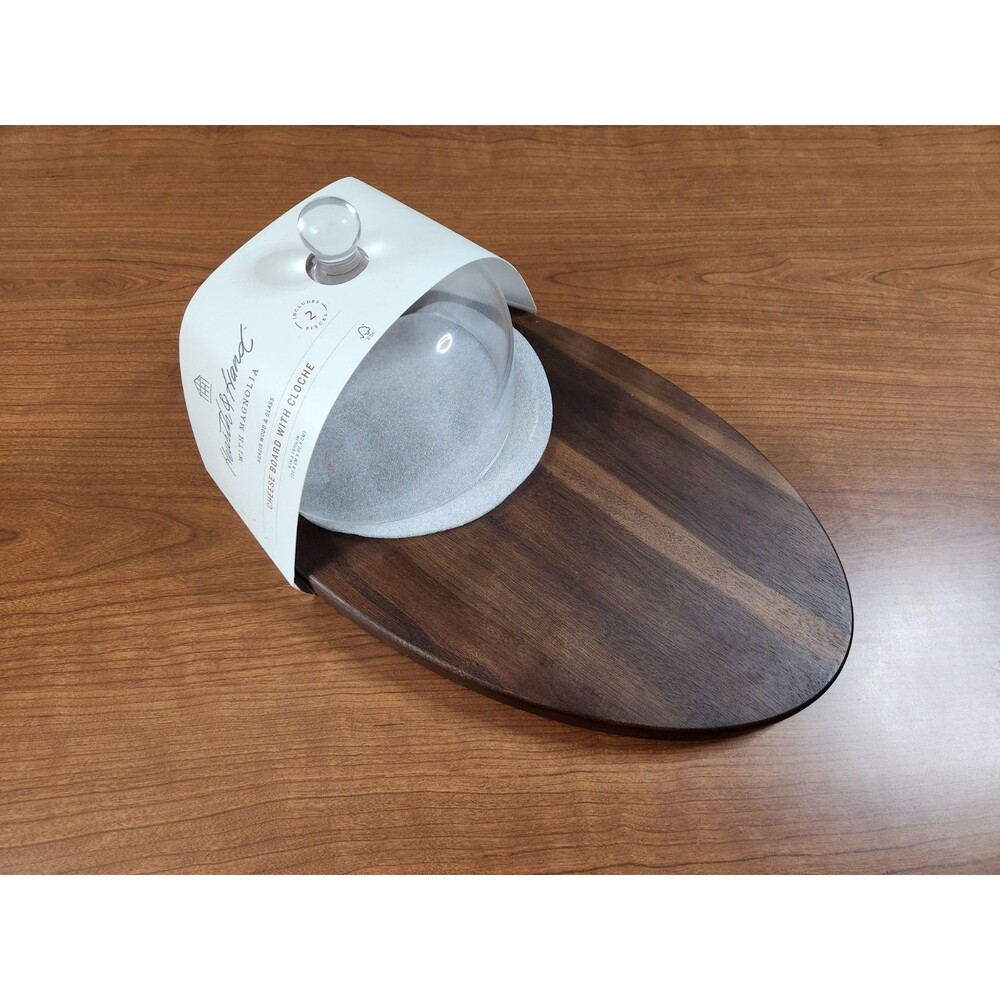 Hearth & Hand Magnolia Acacia Wood Cheese Board with Glass Cloche Dome NWT